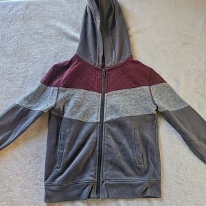 Wondernation Boys Zip Up Hoodie Dark Grey, Light Grey And Burgundy Size 4T
